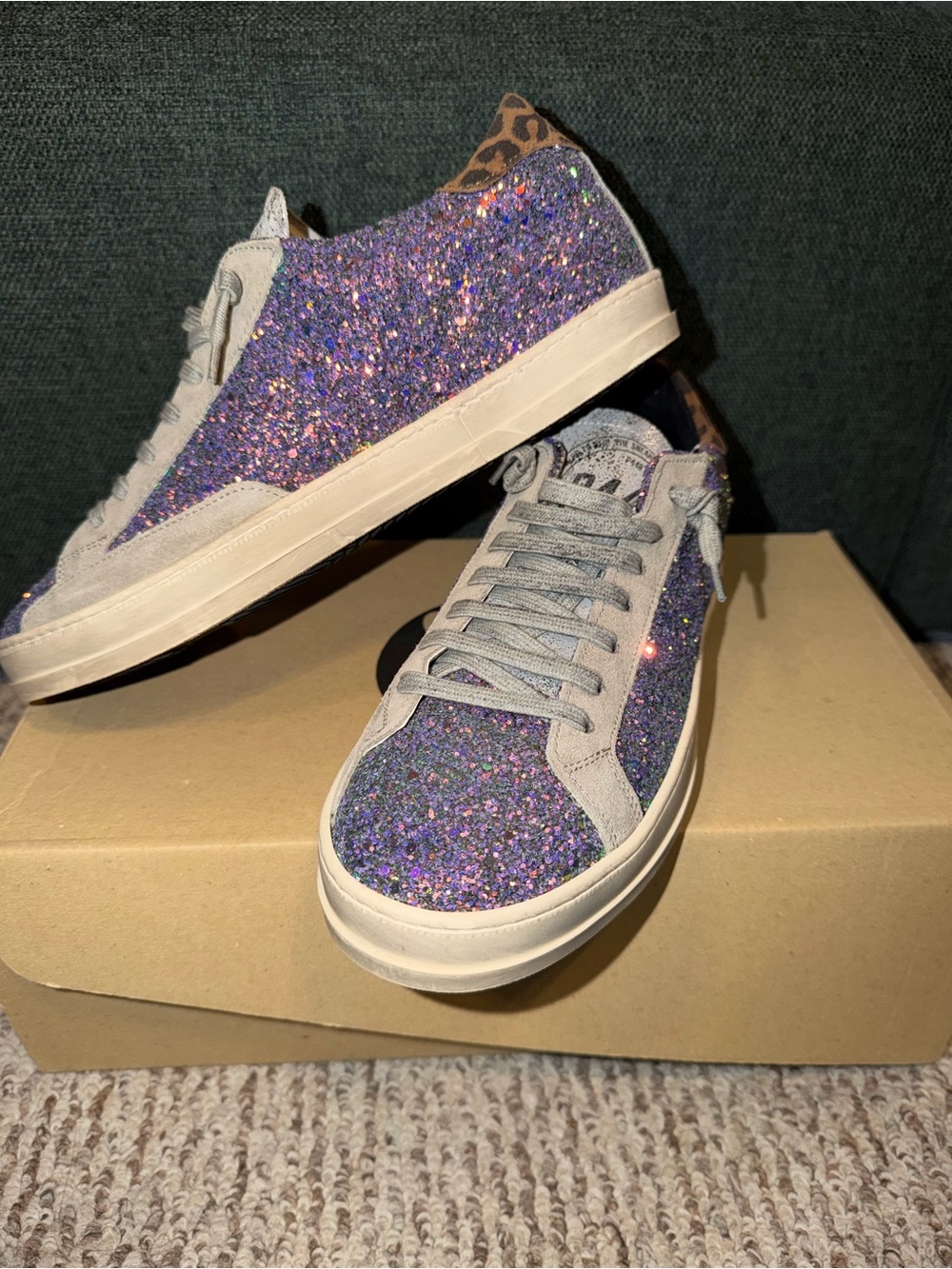 P448 JOHN IRIDESCENT BLUE PURPLE GLITTER SNEAKERS NEW SIZE 40